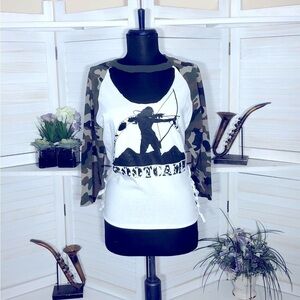 Upcycled Camouflage Army Boot Camp Shirt - Women's Small